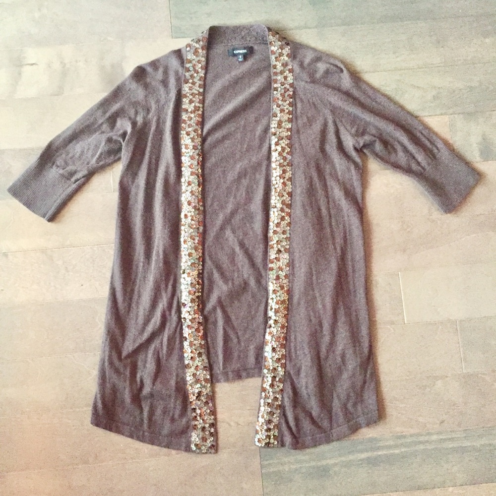 Express Brown Sequin Cardigan